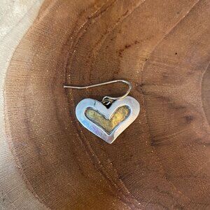 SINGLE Jeep Collins Heart Dangle Earring, Brass and Silver